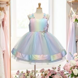 NEW. Easter Dress.  Tulle & Satin And Crystal. Layers, Lined.   Size 5 Or 6